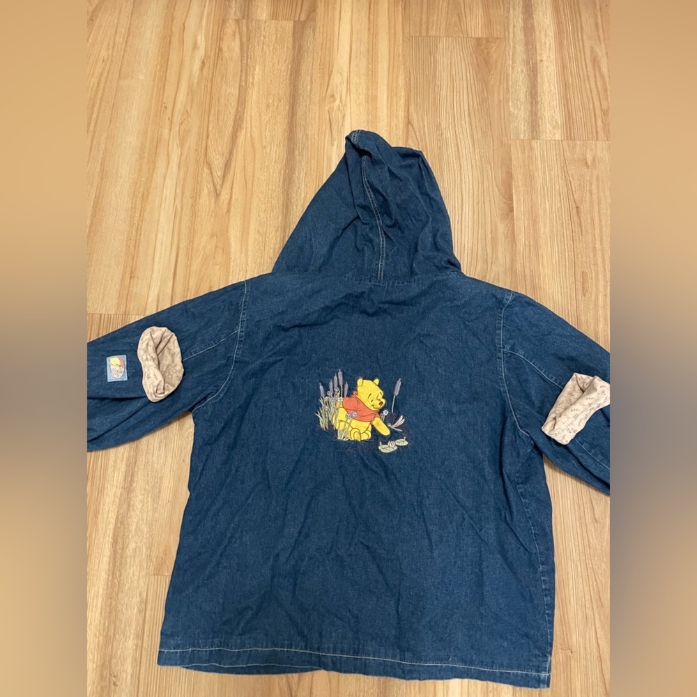 Vintage Disney Store Winnie The Pooh Floral Lined Hooded Denim Jacket XXL